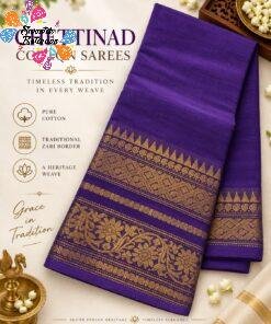 Royal Purple With Antique Gold Zari Border Premium Chettinad Cotton Saree