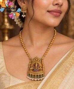 Premium Lakshmi Designer White With Light Green Pearl Mixed Matte Finished Necklace