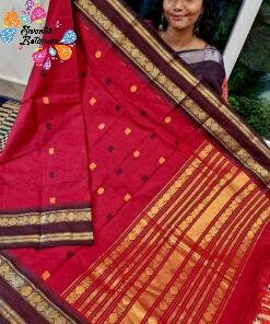 Crimson Red With Dark Maroon Gold Zari Border Premium Kanchi Cotton Saree with Rich Pallu Crimson Red With Dark Maroon Gold Zari Border Premium Kanchi Cotton Saree with Rich Pallu