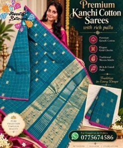Peacock Green And Gold Zari With Magenta Border Premium Kanchi Cotton Saree with Rich Pallu