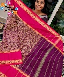 Wine Purple With Pink Border Premium Kanchi Cotton Saree with Rich Pallu Wine Purple With Pink Border Premium Kanchi Cotton Saree with Rich Pallu