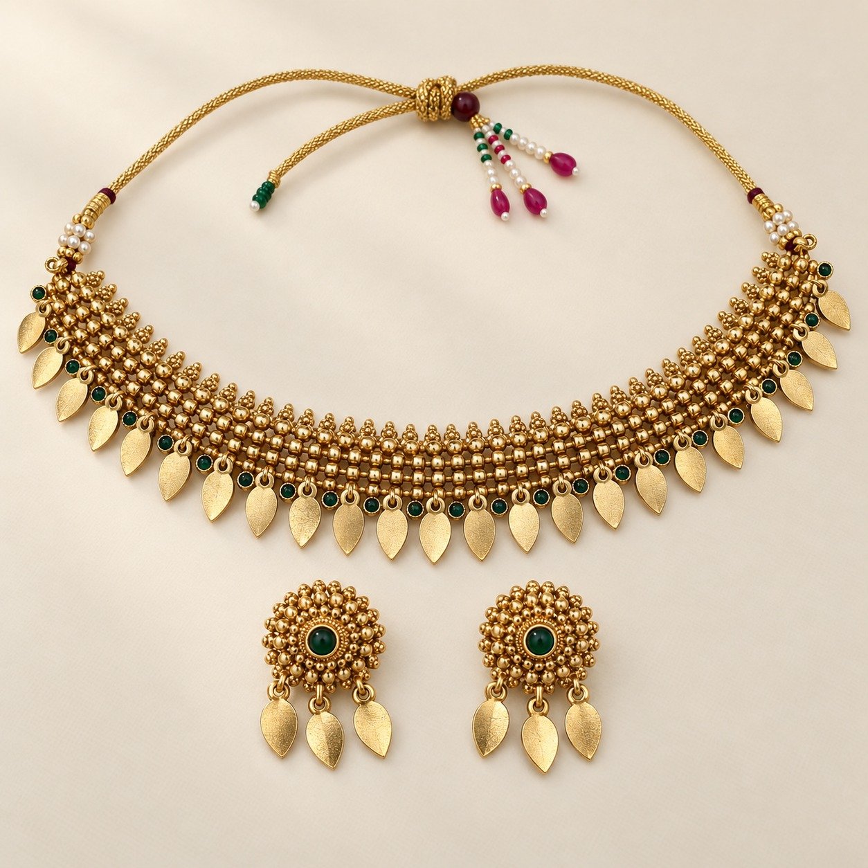 Premium Green Stone Matte Finished Elakkathali Chocker Necklace Premium Green Stone Matte Finished Elakkathali Chocker Necklace - Image 2