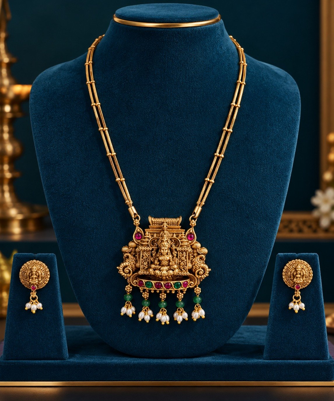 Lakshmi Designer White With Green Pearl Mixed Matte Finished Necklace Lakshmi Designer White With Green Pearl Mixed Matte Finished Necklace - Image 2