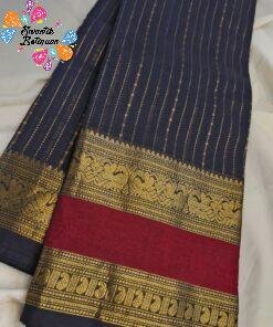 Black With Deep Red Antique Gold Zari Border Premium Kanchi Cotton Saree with Rich Pallu