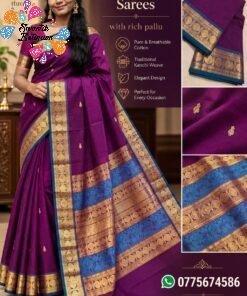 Deep Purple And Teal Blue Gold Zari Border Premium Kanchi Cotton Saree with Rich Pallu