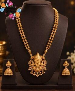 Alternative view of Premium Perumal  Designer Green And Pink Stone Mixed Matte Finished Necklace
