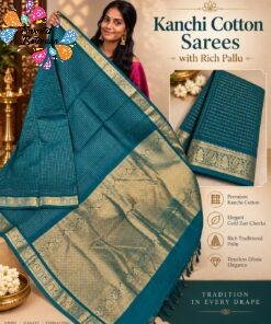 Peacock Green And Gold Zari Border Premium Kanchi Cotton Saree with Rich Pallu