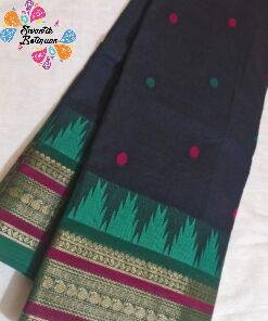 Butta Dots Designer Black And Emerald Green With Magenta Gold Zari Border Premium Kanchi Cotton Saree with Rich Pallu Butta Dots Designer Black And Emerald Green With Magenta Gold Zari Border Premium Kanchi Cotton Saree with Rich Pallu