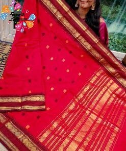 Rani Red With Deep Maroon Gold Zari Border Premium Kanchi Cotton Saree with Rich Pallu