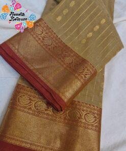 Golden Beige with Rust Maroon Border and Antique Gold Zari Work Premium Kanchi Cotton Saree with Rich Pallu Golden Beige with Rust Maroon Border and Antique Gold Zari Work Premium Kanchi Cotton Saree with Rich Pallu