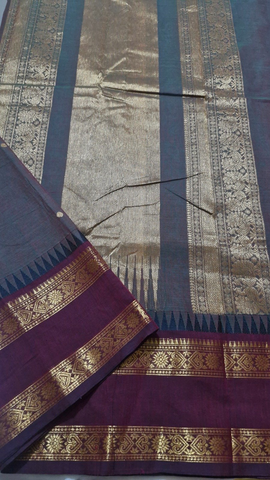 Brownish Grey With Dark Maroon Gold Zari Border Premium Kanchi Cotton Saree with Rich Pallu Brownish Grey With Dark Maroon Gold Zari Border Premium Kanchi Cotton Saree with Rich Pallu - Image 5