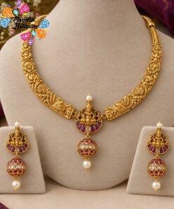 Alternative view of Lakshmi Designer White Pearl With Pink And White Stone Matte Finished Necklace