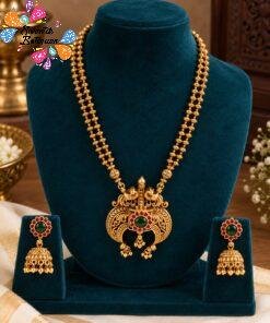 Welcome Swastik Boutiques, Sri Lanka Alternative view of Green And Pink Stone With Floral Designer Finished Necklace