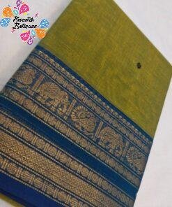 Bright Olive Green With Royal Blue Premium Chettinad Cotton Saree