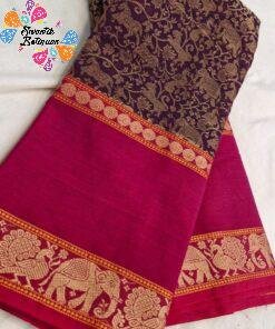 Wine Purple With Pink Border Premium Kanchi Cotton Saree with Rich Pallu