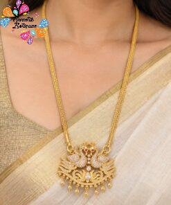 Peacock Designer White And Pink Stone Mixed Micro Gold Plated Long Chain