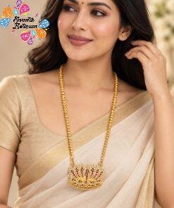 Lotus Designer White With Pink Stone Work  Impone Long Chain