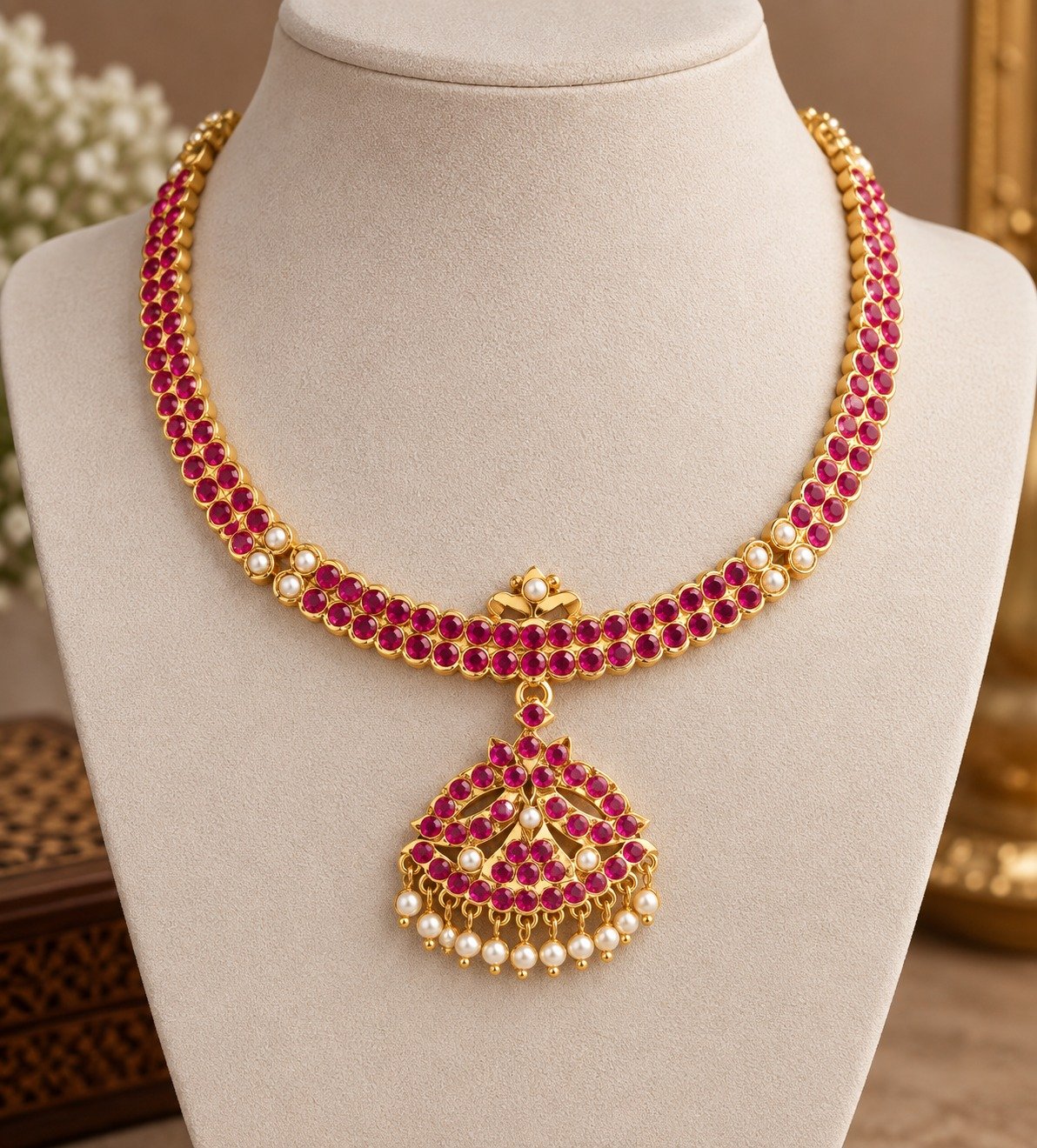 Pink And White Stone Mixed Micro Plated Necklace Pink And White Stone Mixed Micro Plated Necklace - Image 2