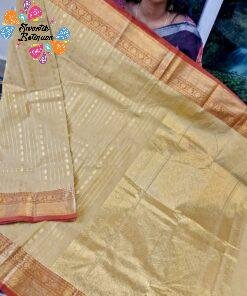 Golden Beige with Rust Maroon Border and Antique Gold Zari Work Premium Kanchi Cotton Saree with Rich Pallu Golden Beige with Rust Maroon Border and Antique Gold Zari Work Premium Kanchi Cotton Saree with Rich Pallu