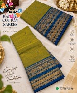 Bright Olive Green With Royal Blue Premium Chettinad Cotton Saree