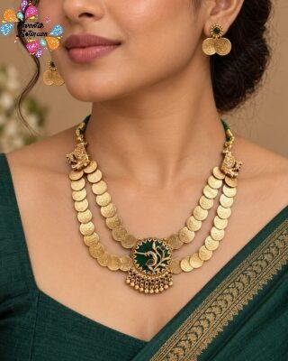 Premium Green Pendant With Coin Designer Matte Finished Necklace
