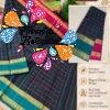 Checked Designer Black With Teal Green And Magenta Gold Zari Border Premium Kanchi Cotton Saree with Rich Pallu
