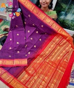 Deep Purple And Rani Pink Gold Zari Border Premium Kanchi Cotton Saree with Rich Pallu