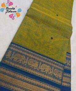 Bright Olive Green With Royal Blue Premium Chettinad Cotton Saree