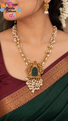 Premium Lakshmi Designer White With Gold Pearl Mixed Matte Finished Haram