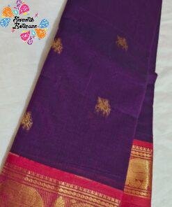 Deep Purple And Rani Pink Gold Zari Border Premium Kanchi Cotton Saree with Rich Pallu