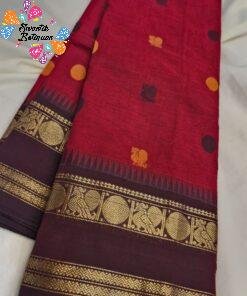 Crimson Red With Dark Maroon Gold Zari Border Premium Kanchi Cotton Saree with Rich Pallu Crimson Red With Dark Maroon Gold Zari Border Premium Kanchi Cotton Saree with Rich Pallu