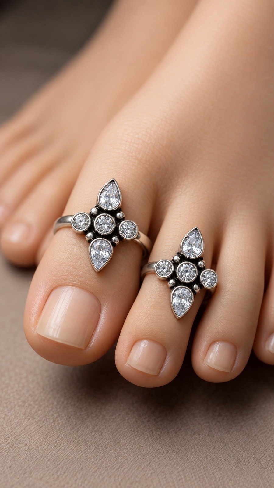 White Stone Designer Oxidised Toe Rings White Stone Designer Oxidised Toe Rings