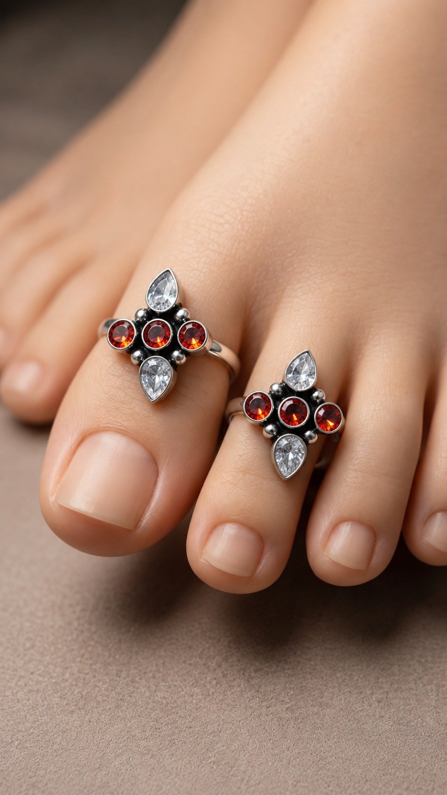 Orange With White Stone Mixed Oxidised Silver Toe Rings Orange With White Stone Mixed Oxidised Silver Toe Rings