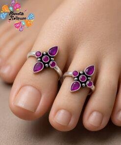 Purple Stone Designer Oxidised Silver Toe Rings