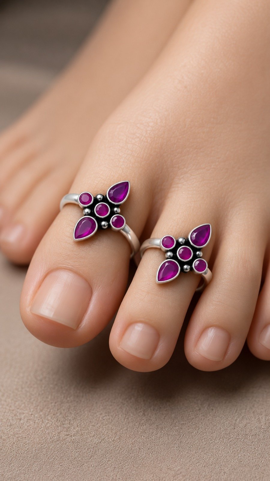 Purple Stone Designer Oxidised Silver Toe Rings Purple Stone Designer Oxidised Silver Toe Rings