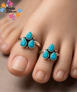 Sky Blue Stone Designer Oxidised Silver Toe Rings