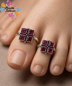 Dark Wine Purple Stone Oxidised Silver Toe Rings
