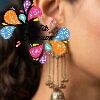 Peacock Designer Sky Blue Stone Oxidised Gold Premium Kashmiri Earrings