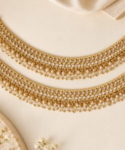 Welcome Swastik Boutiques, Sri Lanka Alternative view of Premium Gold Stone Designer White Pearl Antique Gold Bridal Anklet