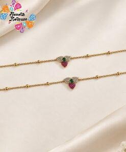 Welcome Swastik Boutiques, Sri Lanka Alternative view of Flower Designer White And Pink With Green Stone Mixed Antique Gold Anklet