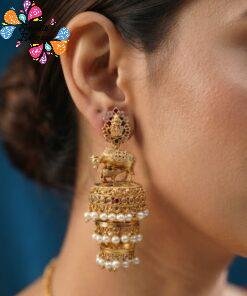 Premium Lakshmi Designer White And Pink Stone Mixed Matte Finished Jhumka