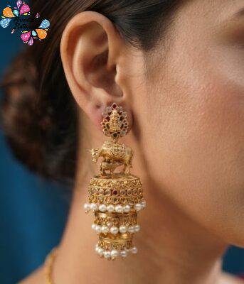 Premium Lakshmi Designer White And Pink Stone Mixed Matte Finished Jhumka