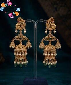 Alternative view of Premium Peacock Designer With White And Light Green Pearl Matte Finished Jhumka