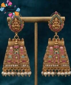 Alternative view of Premium Temple Kopuram Designer Matte Finished Jhumka