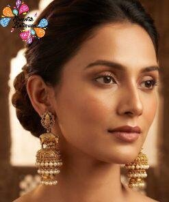 Alternative view of Premium Lakshmi Designer White And Pink Stone Mixed Matte Finished Jhumka
