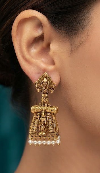Premium Kopuram Designer White Pearl Matte Finished Jhumka Premium Kopuram Designer White Pearl Matte Finished Jhumka
