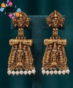 Alternative view of Premium Kopuram Designer White Pearl Matte Finished Jhumka