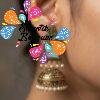 Premium Floral Designer Greyish Blue Stone With White Pearl Oxidised Gold Jhumkha