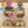 Premium Lotus Designer Ash Grey Stone With White Pearl  Oxidised Gold Jhumkha