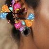 Floral Designer Black Stone With Stud Type Oxidised Silver Earrings